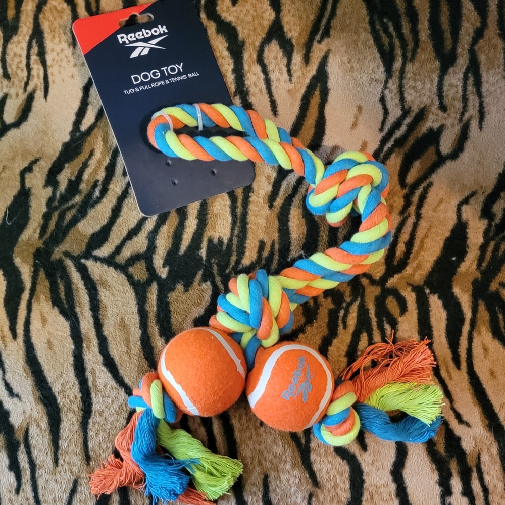 Reebok Colorful Dog Puppy Toy with Balls Rope Tug New ea.